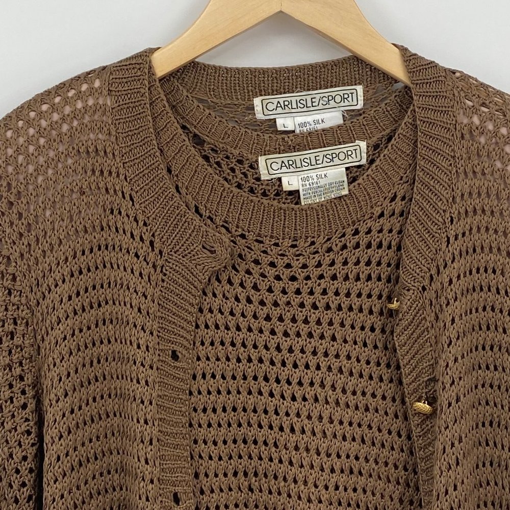 Carlisle Brown Open-Weave Cardigan and Pullover Set - Picture 5 of 9